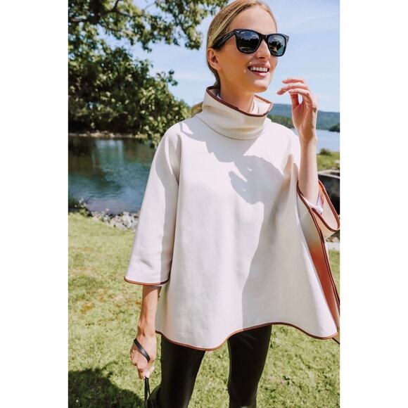Tuckernuck Leather Trim Funnel Neck Piper Poncho - Picture 1 of 5